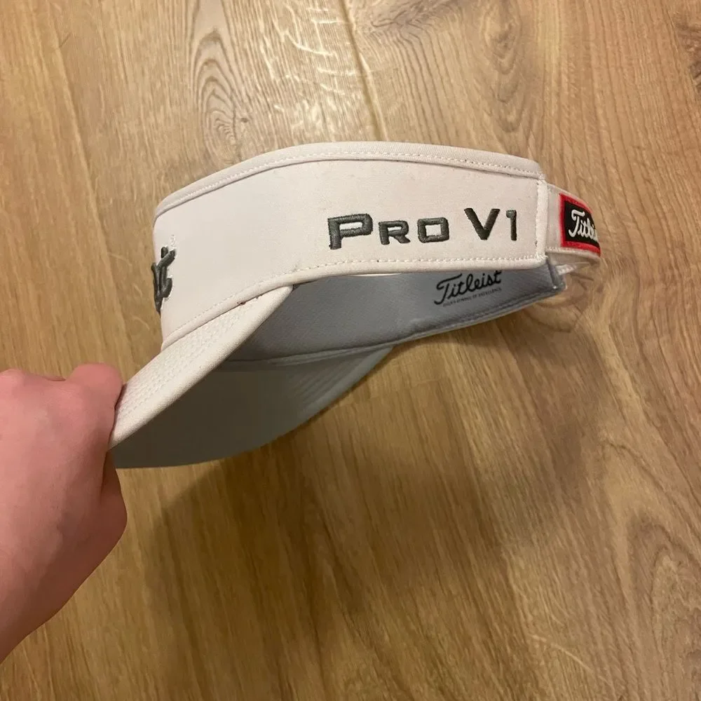 Titleist Pro V1 Footjoy FJ Visor Hat White Embroidered Spell Out Logo Golf Sun